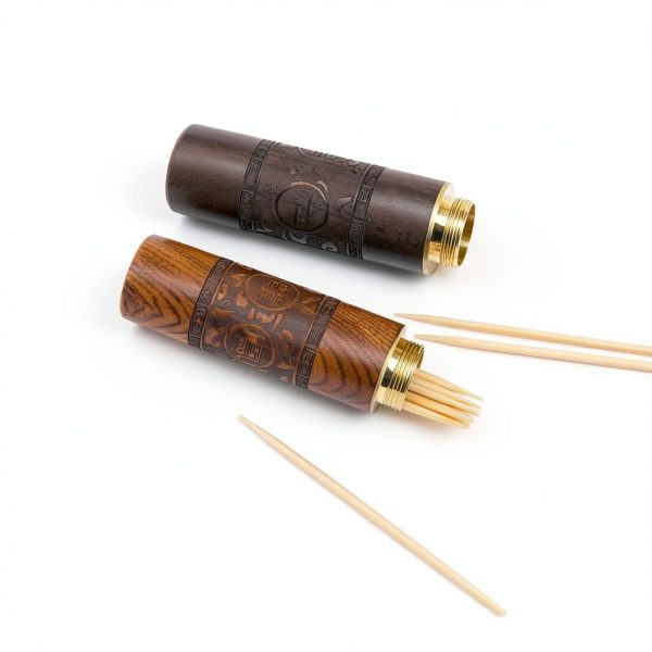 Toothpick Holder Huwane Portable Wood Case 4-Pack Waterproof Handmade-3