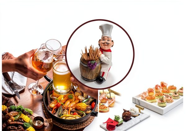 Chef Toothpicks Holder by Kitchenthusiast Set with Basket & Barrel-2