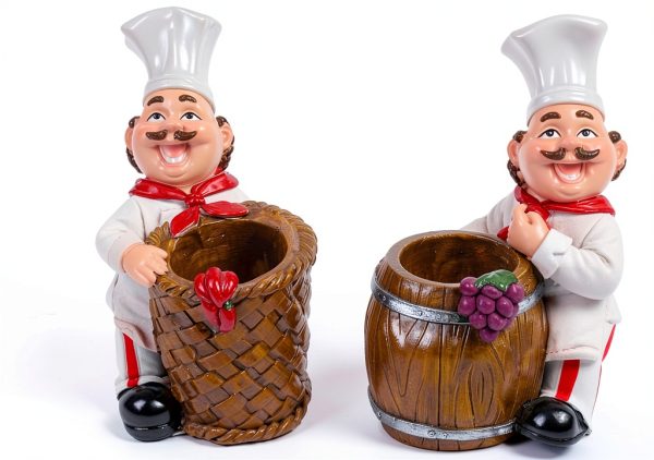 Chef Toothpicks Holder by Kitchenthusiast Set with Basket & Barrel-0