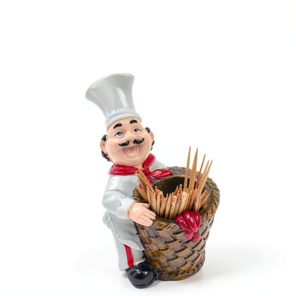 Chef Toothpicks Holder by Kitchenthusiast Set with Basket & Barrel-6