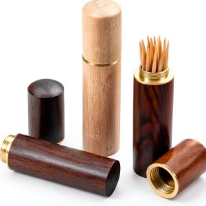 Portable Wood Toothpick Holder Larrel Mini Pocket Spiral Seal Box-0