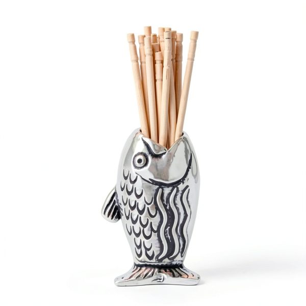 Toothpick Holder Basic Spirit Fish Design Pewter Kitchen Accessory-1