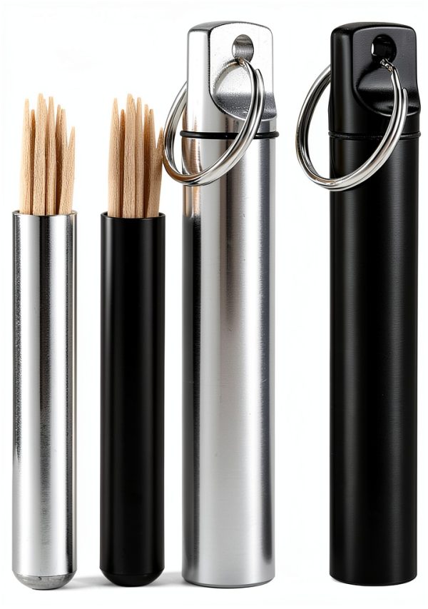 Metal Toothpick Holder YUXIANLB 4PCS Cases with Keychain Small Large-0