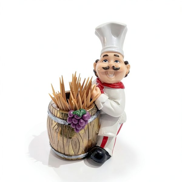 Chef Toothpicks Holder by Kitchenthusiast Set with Basket & Barrel-4