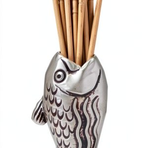 Toothpick Holder Basic Spirit Fish Design Pewter Kitchen Accessory-0