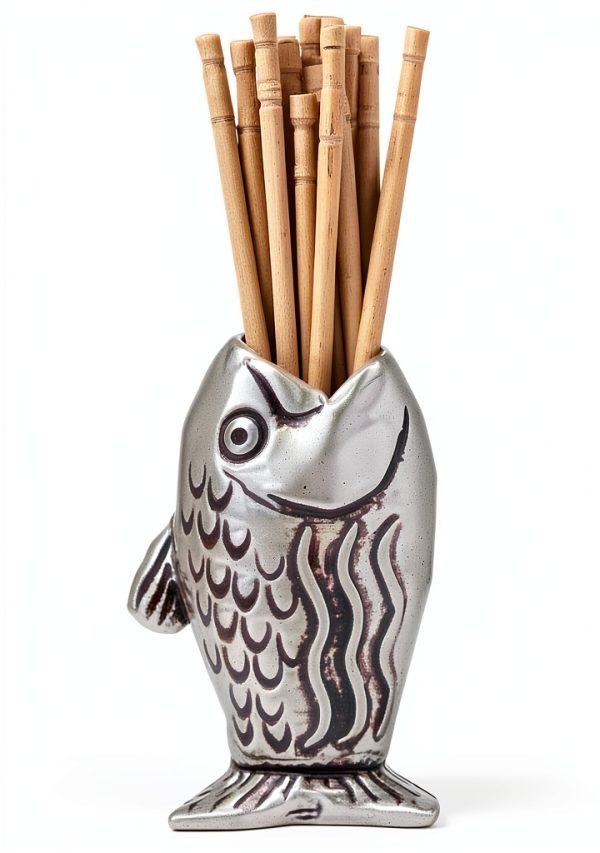Toothpick Holder Basic Spirit Fish Design Pewter Kitchen Accessory-0