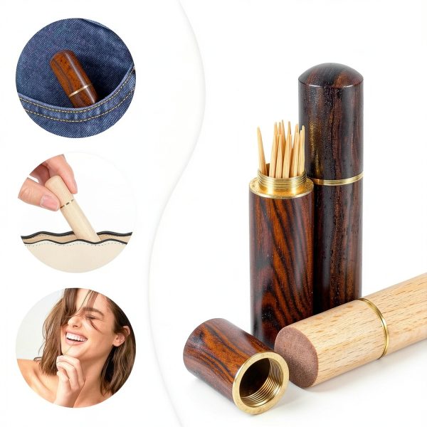 Portable Wood Toothpick Holder Larrel Mini Pocket Spiral Seal Box-3