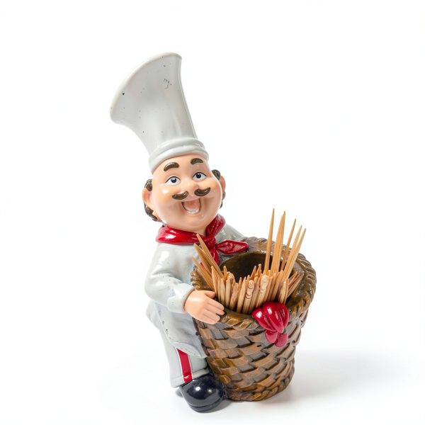 Chef Toothpicks Holder by Kitchenthusiast Set with Basket & Barrel-5
