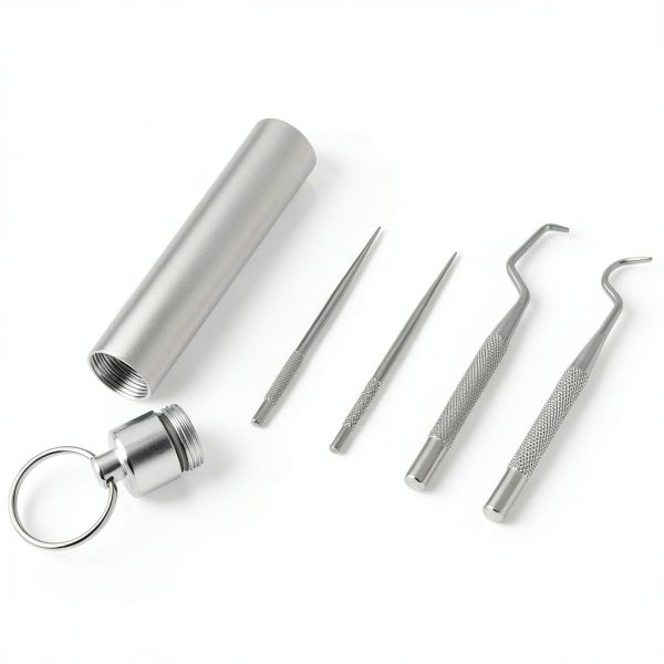 5Pcs Reusable Toothpick, Portable Metal Toothpick, Professional Teeth Cleaning Tools, Dental Picks with Toothpick Holder and Key Ring for Travel Picnic Camping-7