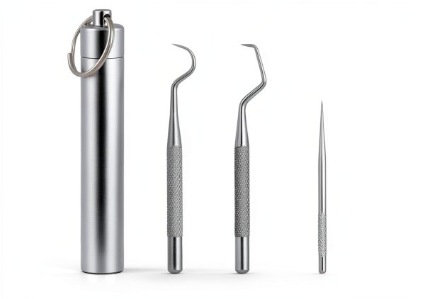 5Pcs Reusable Toothpick, Portable Metal Toothpick, Professional Teeth Cleaning Tools, Dental Picks with Toothpick Holder and Key Ring for Travel Picnic Camping-1