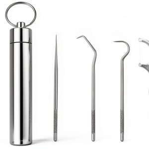 7Set Portable Storage Toothpick Holder with Stainless Steel Toothpicks Dispenser for Teeth Cleaning Unique Home Design Decoration Sliver-0
