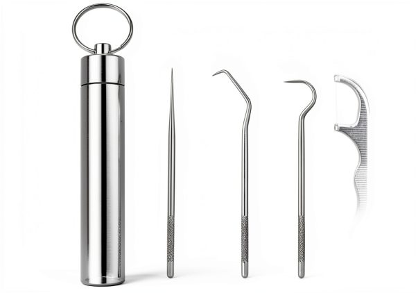 7Set Portable Storage Toothpick Holder with Stainless Steel Toothpicks Dispenser for Teeth Cleaning Unique Home Design Decoration Sliver-0