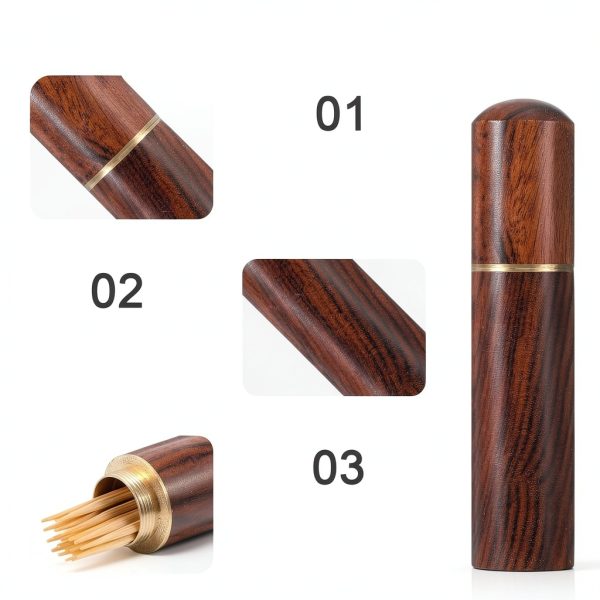 Portable Wood Toothpick Holder Larrel Mini Pocket Spiral Seal Box-2