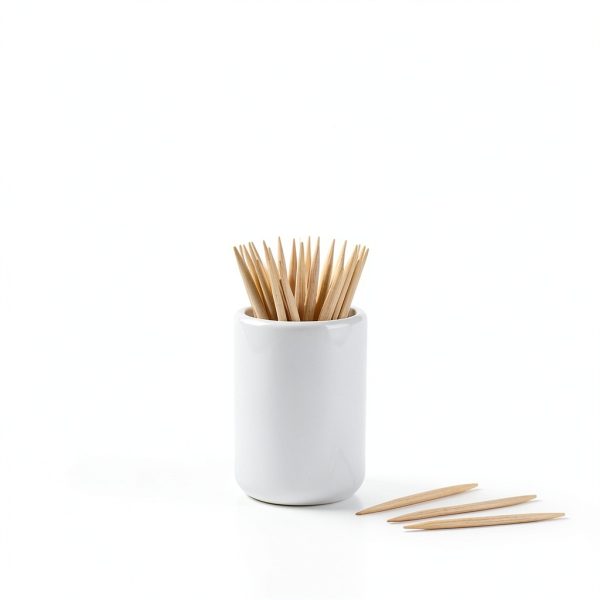 4Packs Mini White Ceramic Toothpick Holder Small Porcelain Toothpick Dispenser Cup Modern Tabletop Toothpick Container for Home, Kitchen, Dining, Party Size 1.3in Dia x 1.8in H-5
